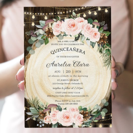 Quinceañera Rustieke Blush Bloemen Betoverd Bos Kaart