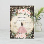 Quinceanera Rustieke Blush Bloemen Betoverd Bos Kaart (Staand voorkant)