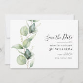 Quinceanera rustieke eucalyptus 15e verjaardag save the date (Voorkant)