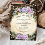 Quinceañera rustieke Paarse bloemenbetoverde bos Save The Date<br><div class="desc">Personaliseer deze grillige betoverde bos quinceañera verjaardag bewaar de datum kaart met uw eigen formulering gemakkelijk en snel,  druk op de knop aanpassen om de stijl en plaatsing van de tekst verder te herschikken en formatteren. Overeenkomende objecten beschikbaar in de winkel! c) The Happy Cat Studio</div>