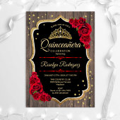 Quinceanera - Rustisch hout Gold Red Kaart