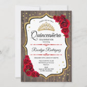 Quinceanera - Rustisch Wood White Gold Kaart (Voorkant)