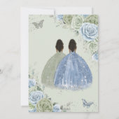 Quinceañera Sage Green Blue Floral Twins Silver Kaart (Achterkant)