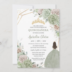 Quinceañera Sage Green Champagne Gold Floral Kaart
