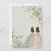 Quinceañera Sage Green Champagne Gold Floral Twins Kaart (Achterkant)