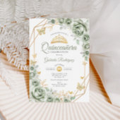 Quinceanera Sage Green Floral Gold Kaart