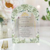 Quinceanera Sage Green Floral Modern Gold Arch Acryl Uitnodigingen