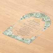 Quinceanera Sage Green Floral Modern Gold Arch Acryl Uitnodigingen (Laagn)