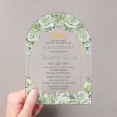 Quinceanera Sage Green Floral Modern Gold Arch Acryl Uitnodigingen (Insitu (Draagbaar))