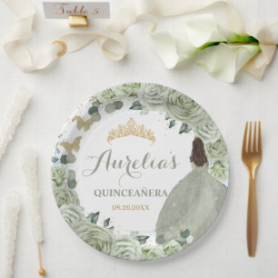 Quinceañera Sage Green Floral Princess Butterflies Papieren Bordje