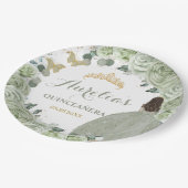 Quinceañera Sage Green Floral Princess Butterflies Papieren Bordje (Gekanteld)