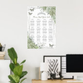 Quinceañera Sage Green Floral Silver Seating Chart Poster (Thuiskantoor)