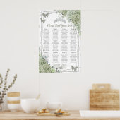 Quinceañera Sage Green Floral Silver Seating Chart Poster (Keuken)