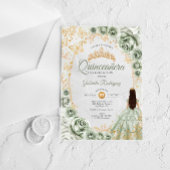 Quinceanera Sage Green Gold Floral Acryl Uitnodigingen