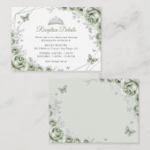 Quinceanera Sage Green Silver Floral Details Informatiekaartje (Voorkant / Achterkant)