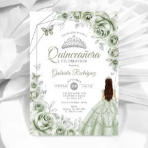Quinceanera Sage Green Zilveren Jurk Floral