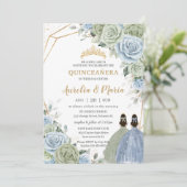 Quinceañera Sage Groen Baby Blauw Bloemen Tweeling Kaart (Staand voorkant)