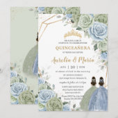 Quinceañera Sage Groen Baby Blauw Bloemen Tweeling Kaart (Voorkant / Achterkant)