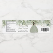 Quinceañera Sage Groen Bloemen Goud 16e Verjaardag Waterfles Etiket (Enkel label)