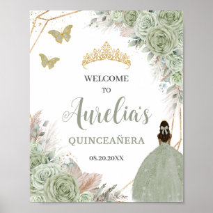 Quinceañera Sage Groen Bloemen Pampas Gras Welkom Poster
