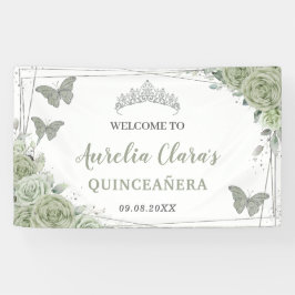 Quinceañera Sage Groen Bloemen Welkom Achtergrond Spandoek