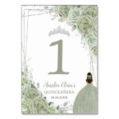 Quinceañera Sage Groen Bloemen Zilver Meisje Jurk Kaart (Voorkant)