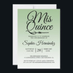 Quinceañera Sage Groene 15e Verjaardag  Kaart<br><div class="desc">Een moderne sage groene ombre-ontwerp Quinceañera 15 verjaardagsuitnodiging bevat de tekst "Mis Quince" in zwart chic handgeschreven kalligrafie. Perfecte 15e verjaardagsfeest uitnodiging voor een stijlvolle Quinceañera,  perfect voor haar,  de fashionista die van moderne patronen en stijl houdt. Exclusief ontworpen voor u door Happy Dolphin Studio.</div>