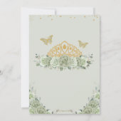 Quinceañera Sage Groene Bloemen Gouden Kroon Vlind Kaart (Achterkant)