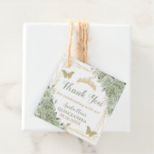 Quinceañera Sage Groene Bloemen Gouden Vlinders Bedankjes Labels (In situ)