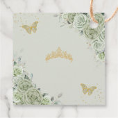 Quinceañera Sage Groene Bloemen Gouden Vlinders Bedankjes Labels (Achterkant)