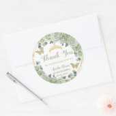 Quinceañera Sage Groene Bloemen Gouden Vlinders Ronde Sticker (Envelop)
