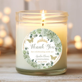 Quinceañera Sage Groene Bloemen Gouden Vlinders Ronde Sticker