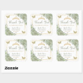 Quinceañera Sage Groene Bloemen Gouden Vlinders Vierkante Sticker (Vel)