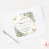Quinceañera Sage Groene Bloemen Gouden Vlinders Vierkante Sticker (Envelop)