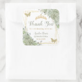 Quinceañera Sage Groene Bloemen Gouden Vlinders Vierkante Sticker (Tas)