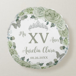 Quinceañera Sage Groene Bloemen Vlinders Jurk Rond Kussen
