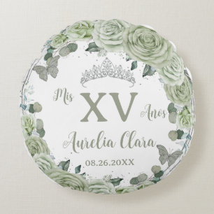 Quinceañera Sage Groene Bloemen Vlinders Jurk Rond Kussen