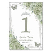 Quinceañera Sage Groene Bloemen Zilveren Vlinders Kaart (Voorkant)