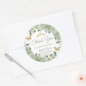 Quinceañera Sage Groene Bloemenvlinders Goud Ronde Sticker (Envelop)