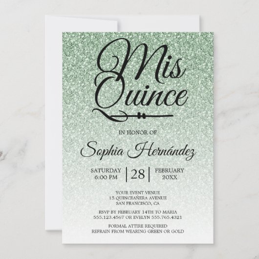 Quinceañera Sage Groene Glitter 15e Verjaardag Kaart (Voorkant)