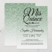 Quinceañera Sage Groene Glitter 15e Verjaardag Kaart (Voorkant / Achterkant)