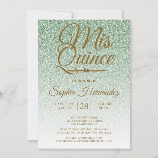 Quinceañera Sage Groene Glitter 15e Verjaardag Kaart (Voorkant)