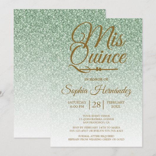 Quinceañera Sage Groene Glitter 15e Verjaardag Kaart (Voorkant / Achterkant)