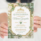 Quinceañera Sage Groene & Gouden Kroonvlinder Kaart