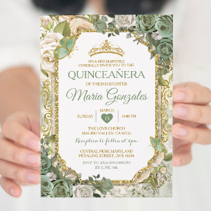Quinceañera Sage Groene & Gouden Kroonvlinder Kaart