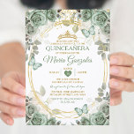Quinceañera Sage Groene & Gouden Kroonvlinder Kaart<br><div class="desc">Quinceañera Sage Groen & Gouden Kroon Mexicaanse Vlinder Uitnodiging Mis Quince 15 Anos,  16e Verjaardag, </div>