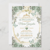 Quinceañera Sage Groene & Gouden Kroonvlinder Kaart (Voorkant)