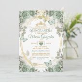 Quinceañera Sage Groene & Gouden Kroonvlinder Kaart (Staand voorkant)