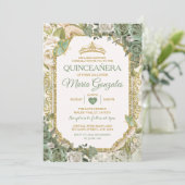 Quinceañera Sage Groene & Gouden Kroonvlinder Kaart (Staand voorkant)