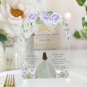 Quinceañera Sage Groene Paarse Lila Bloemenboog Acryl Uitnodigingen